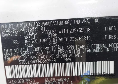 2021 Toyota Highlander Xle из США, поврежденный, VIN 5TDGZRBH6MS552939